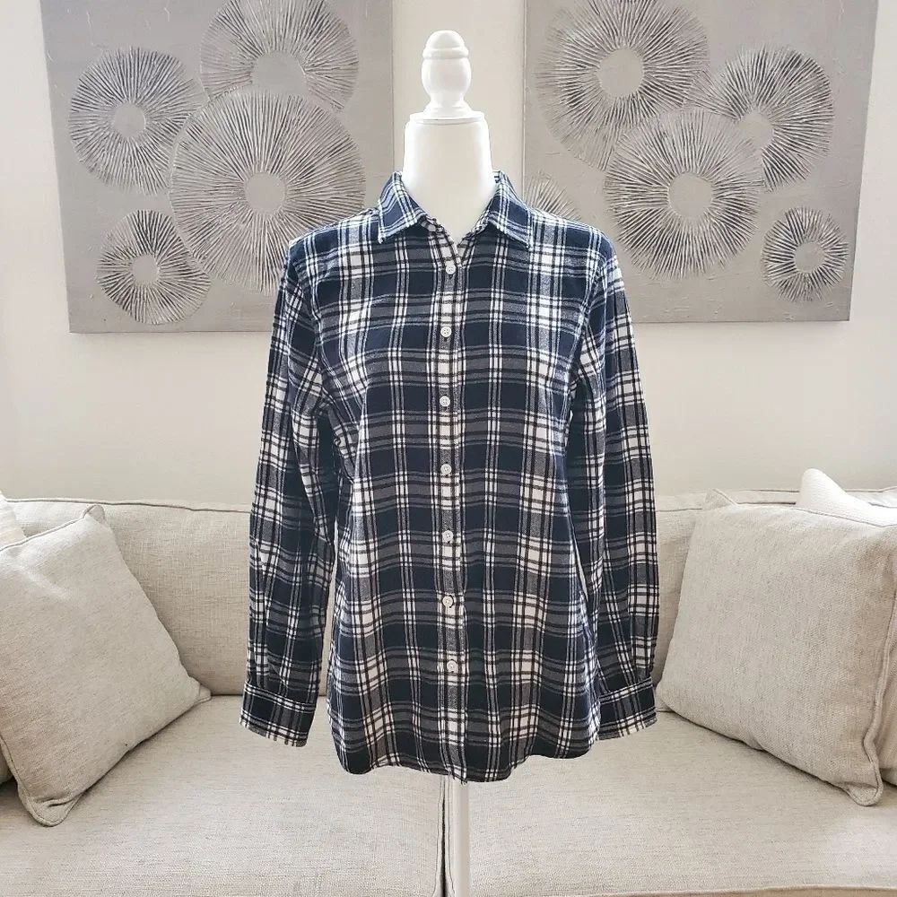 Lands' End Long Sleeve Plaid Flannel Button-Up Shirt sz 8